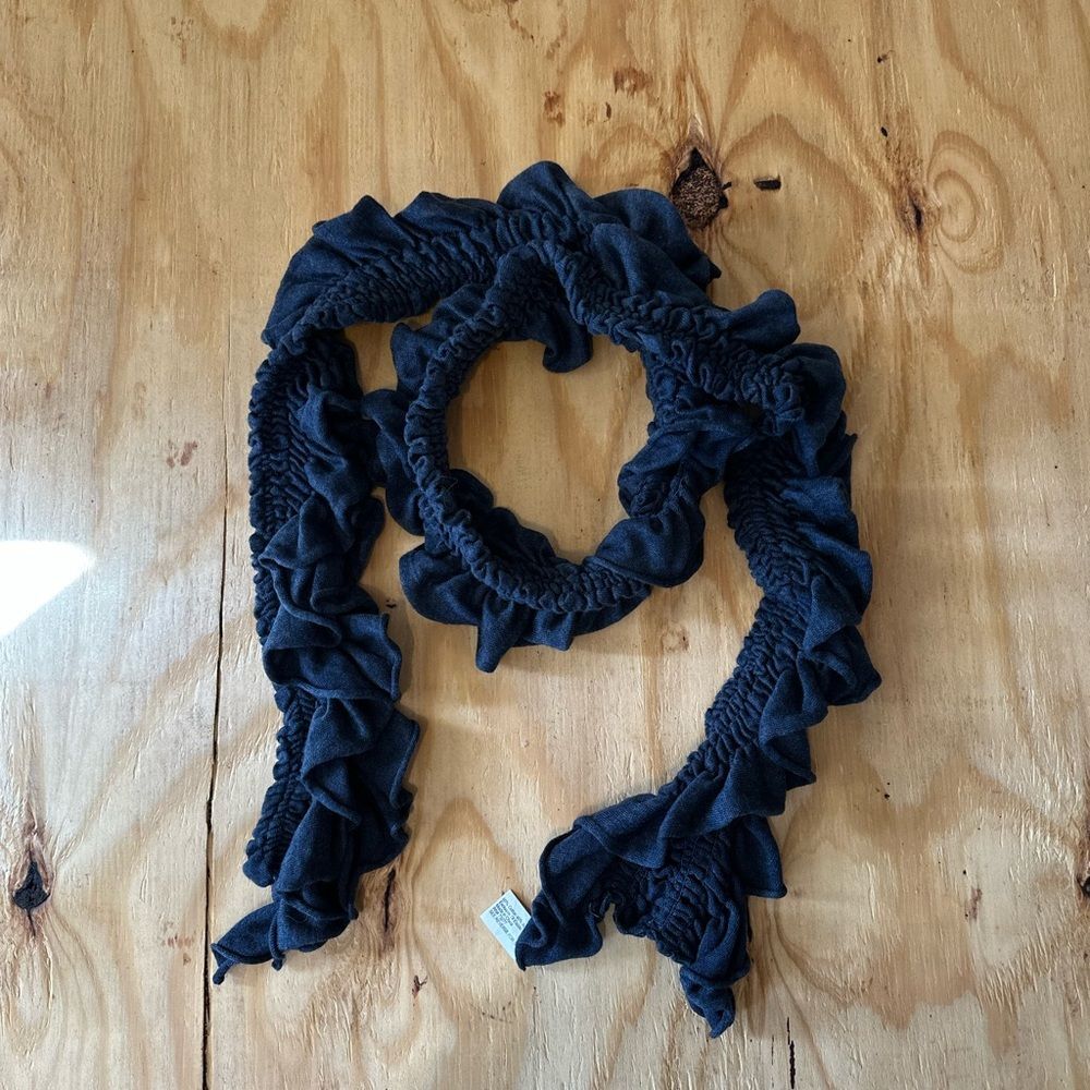 Navy Blue Ruffled Scrunchy Textured Scarf OS